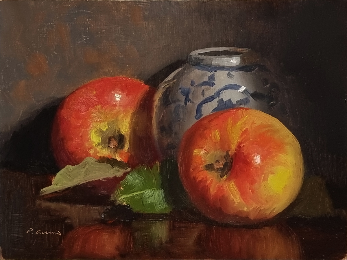 Peinture : Pommes et Vase