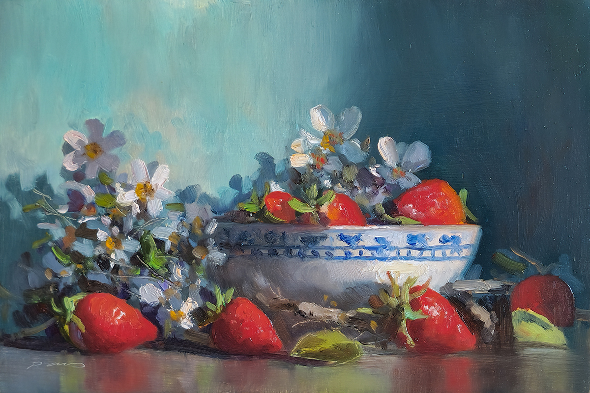 Peinture : Bol et Fraises 