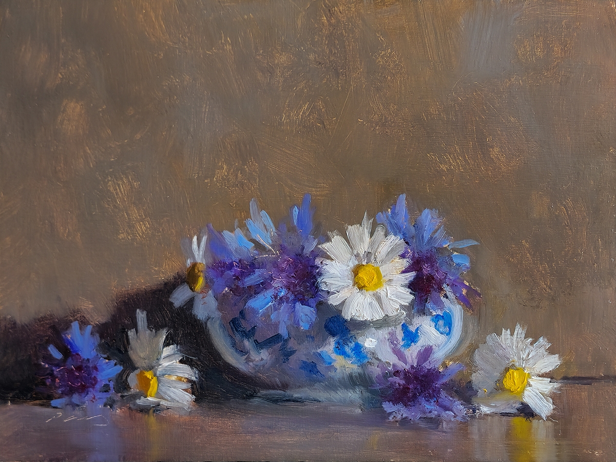 Peinture : Bleuets et Marguerites 