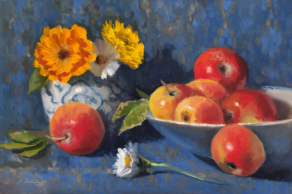 Peinture : Pommes et Fleurs 