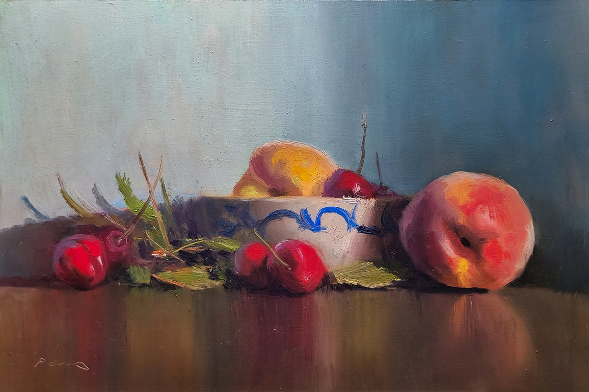 Peinture : Cerises et Pêches 