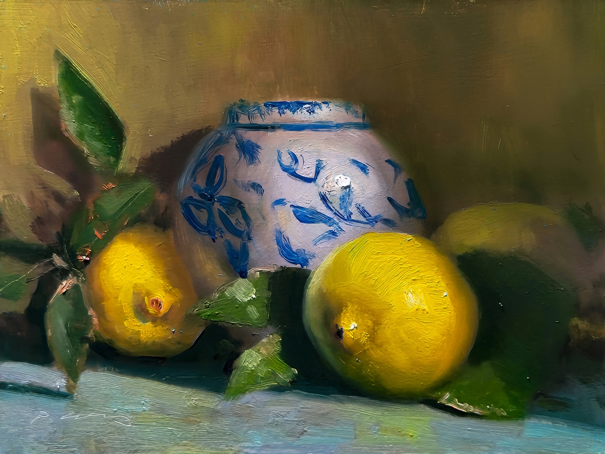 Peinture : Citrons et Vase 