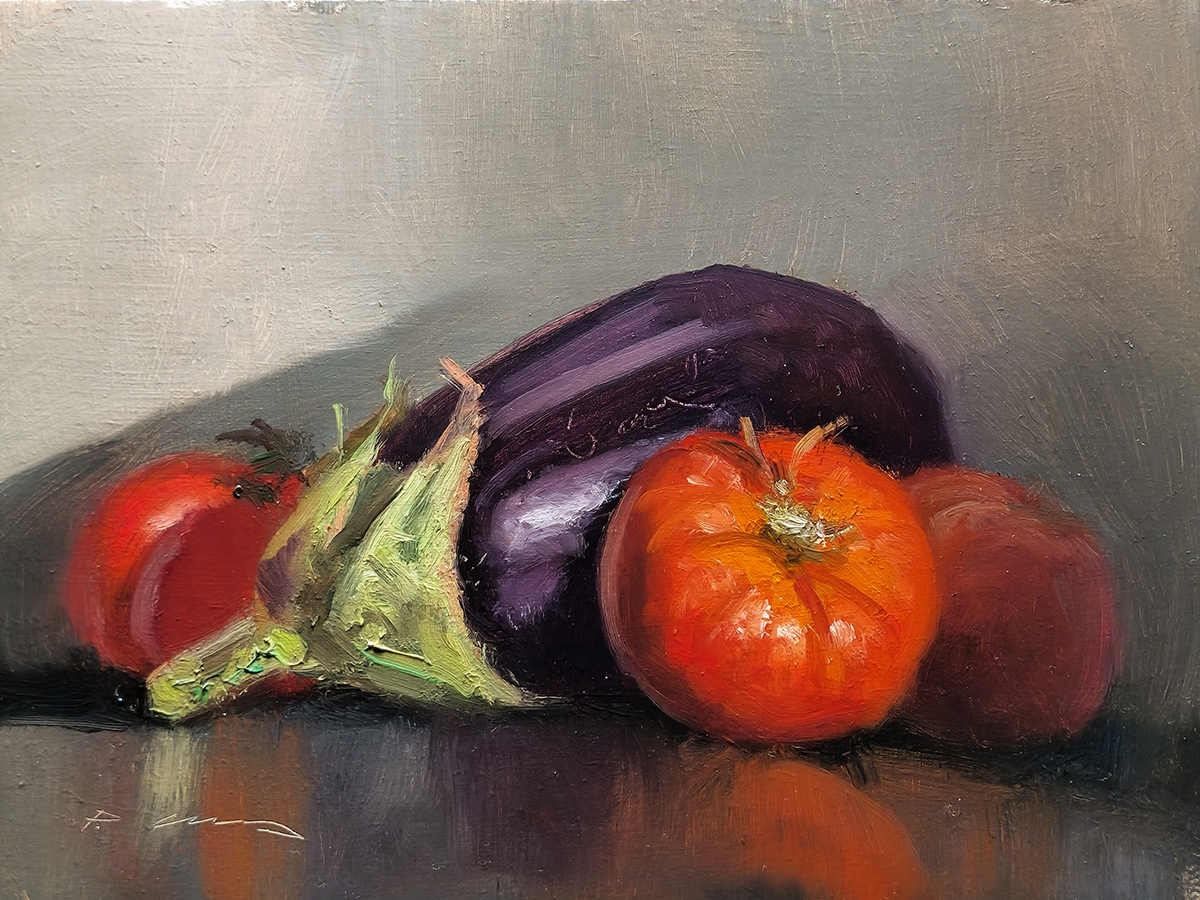 Peinture : Tomates et Aubergine 