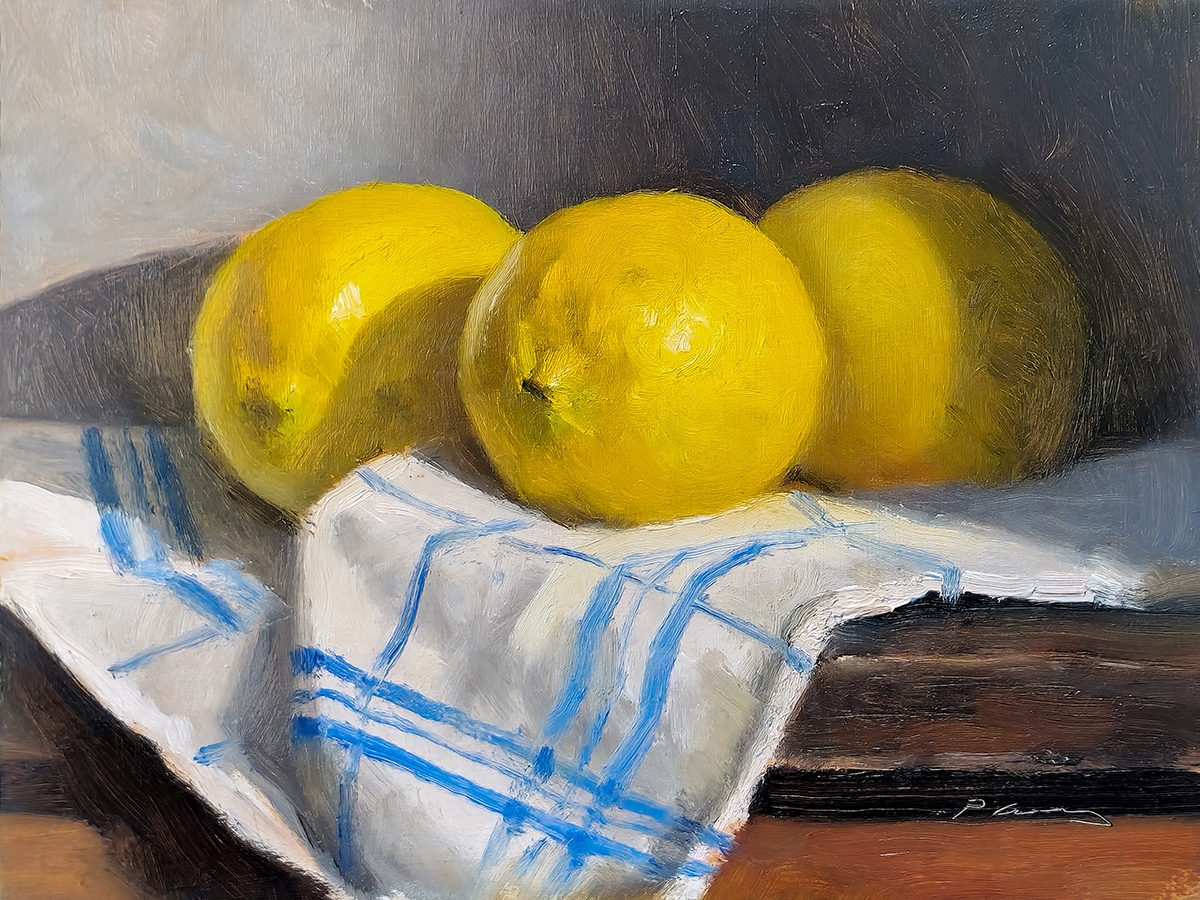 Peinture : 3 Citrons Avec un torchon