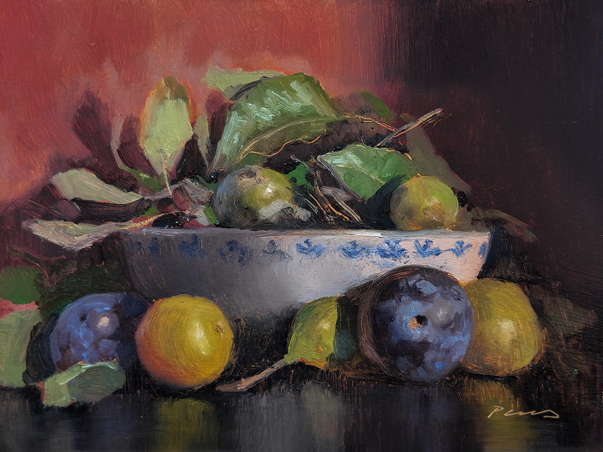 Peinture : Prunes et Bol 